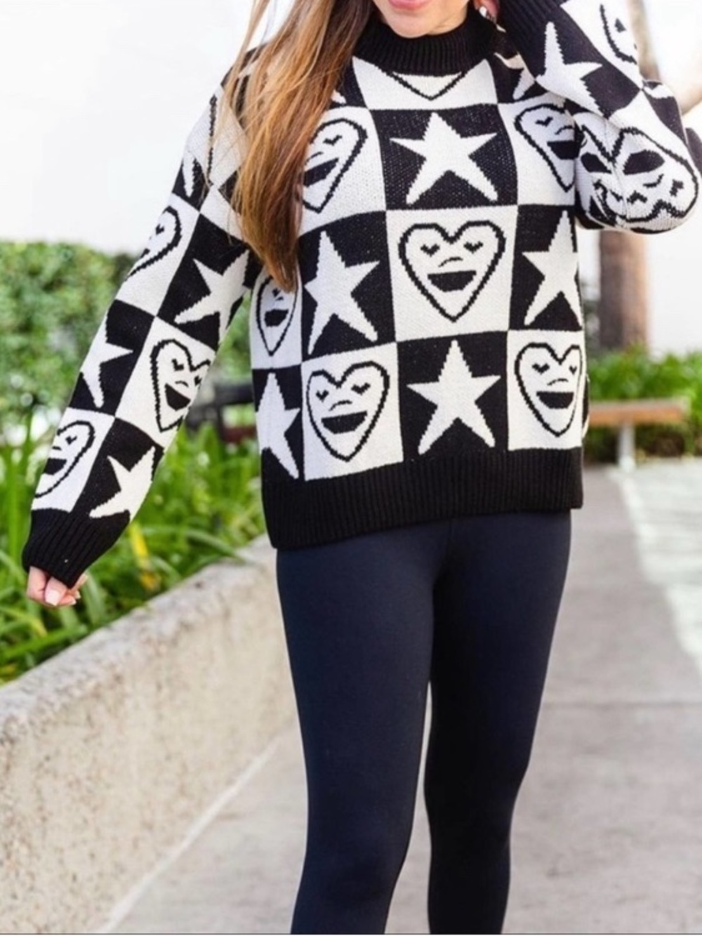 Zara Black & White Heart and Star Crewneck Sweater #9